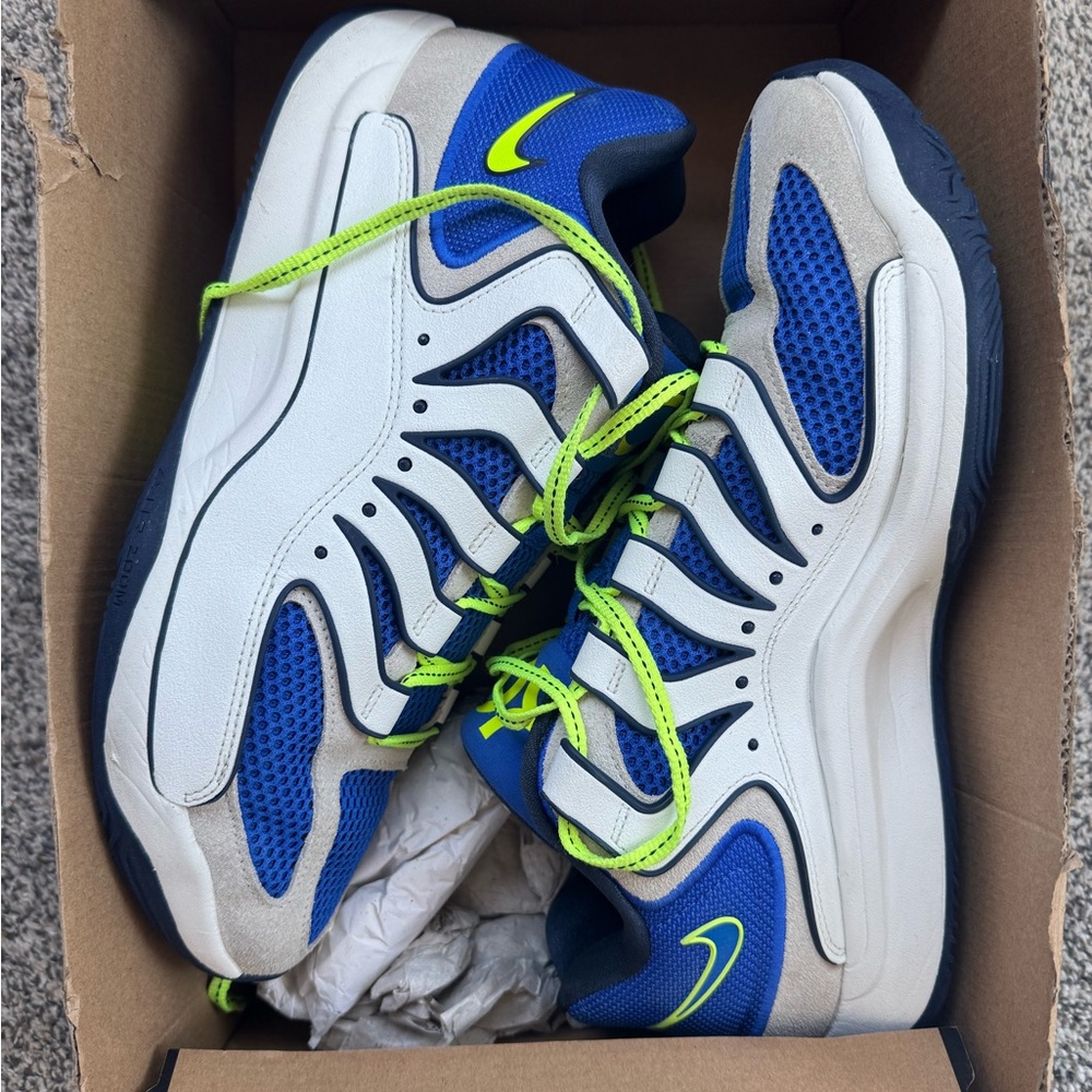 Nike White, Blue & Neon Green Athletic Sneakers